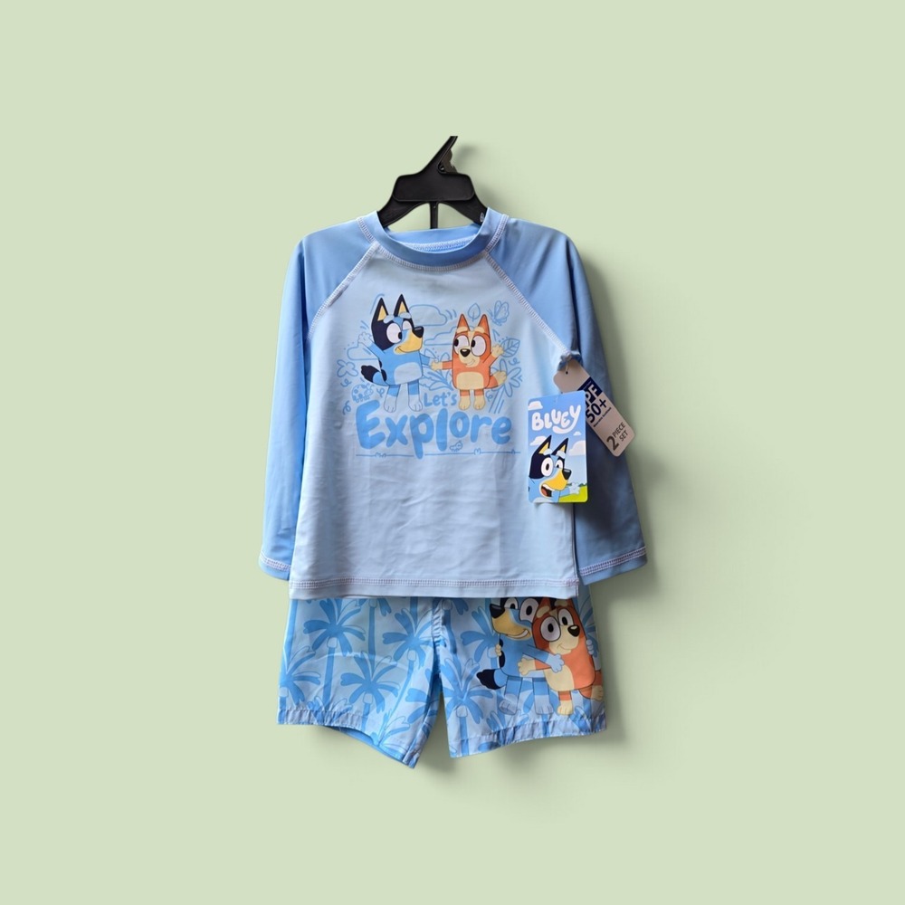NWT Bluey Bingo Toddler Boys 2 Piece Swim Set Rash Guard & Trunks Sz 3T UPF 50+